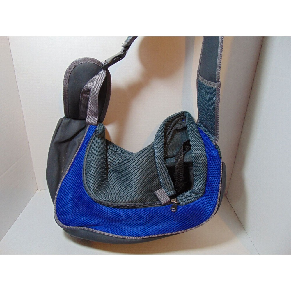Dog Mesh Sling Carry Pack Backpack Carrier Travel Tote Shoulder Bag SMALL Dk Blu